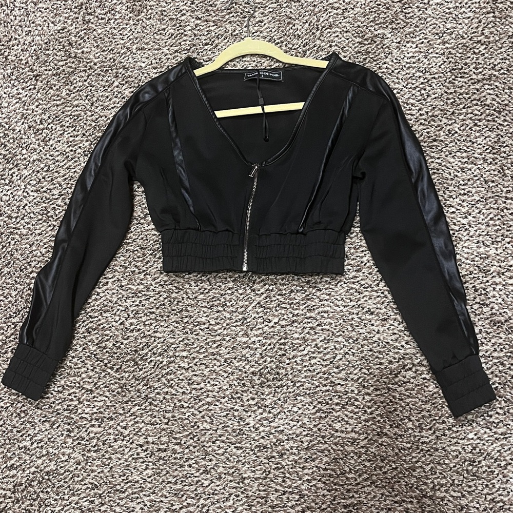 Maniere De Voir Black Bomber Jacket Asymmetrical Zipper